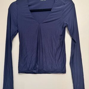Aerie Smoothie Long-Sleeve V-Neck Top - Navy